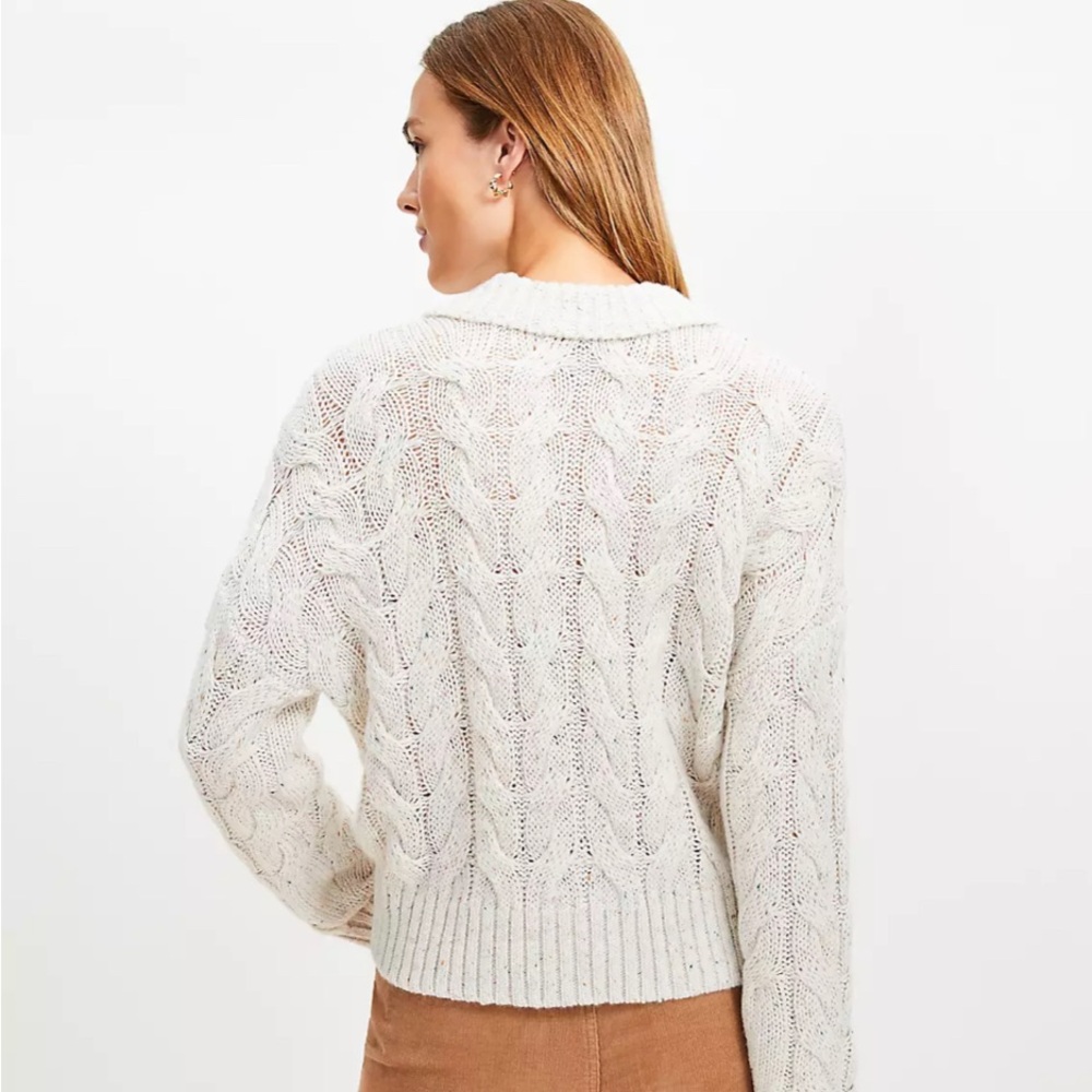 Petite Flecked Collared Split Neck Cable Sweater - image 3